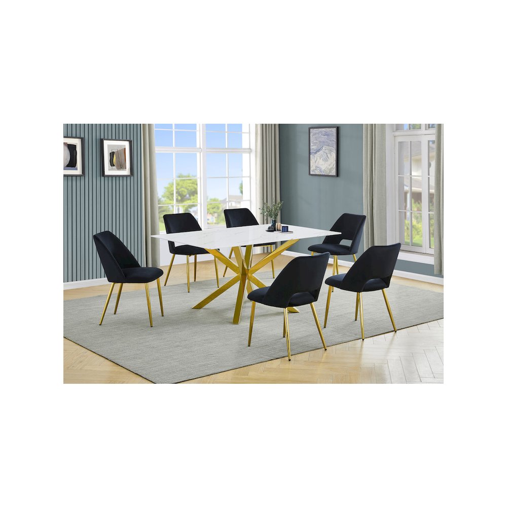 Best Quality Furniture Glass With White Marble Wrap Dining Set And Black Chairs