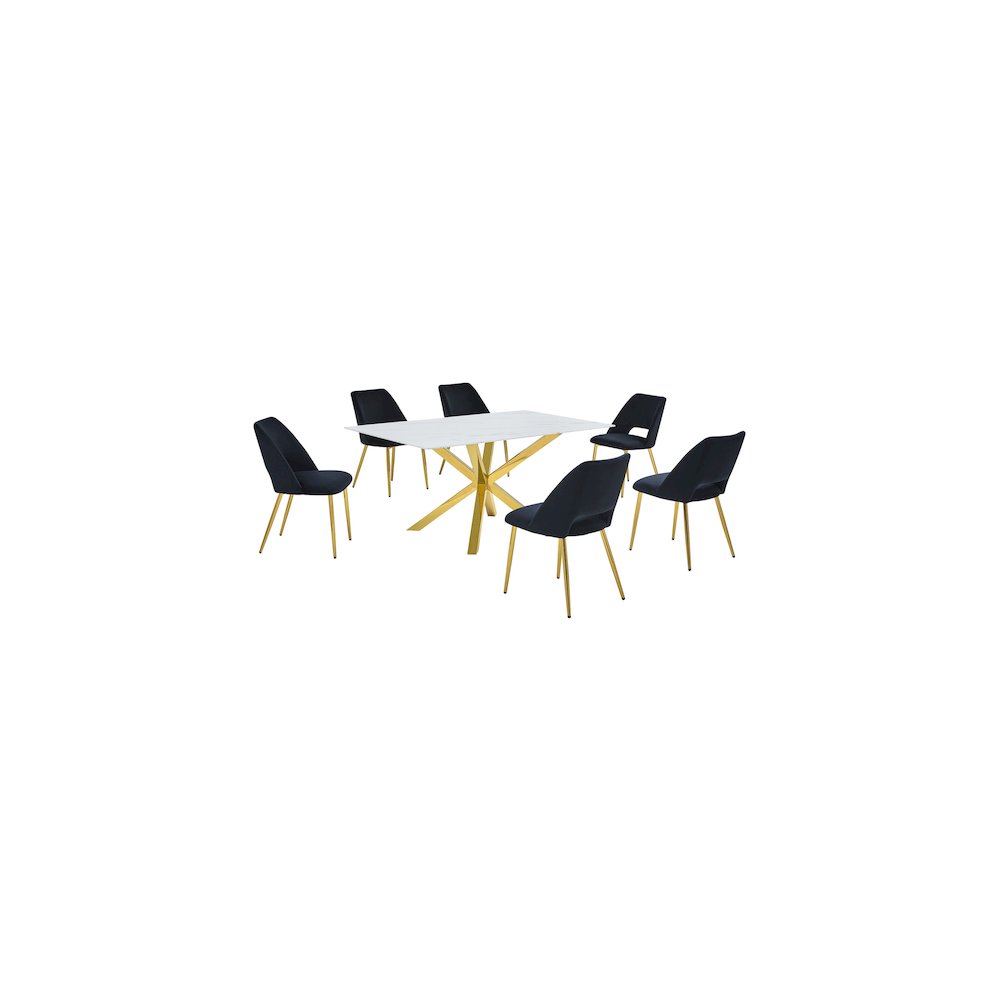 Best Quality Furniture Glass With White Marble Wrap Dining Set And Black Chairs