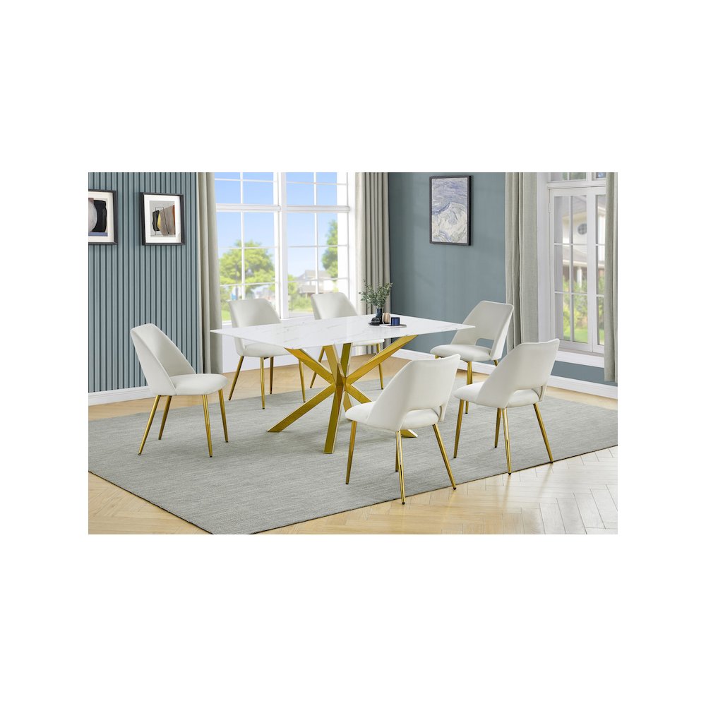 Best Quality Furniture Glass With White Marble Wrap Dining Set And Cream Chairs