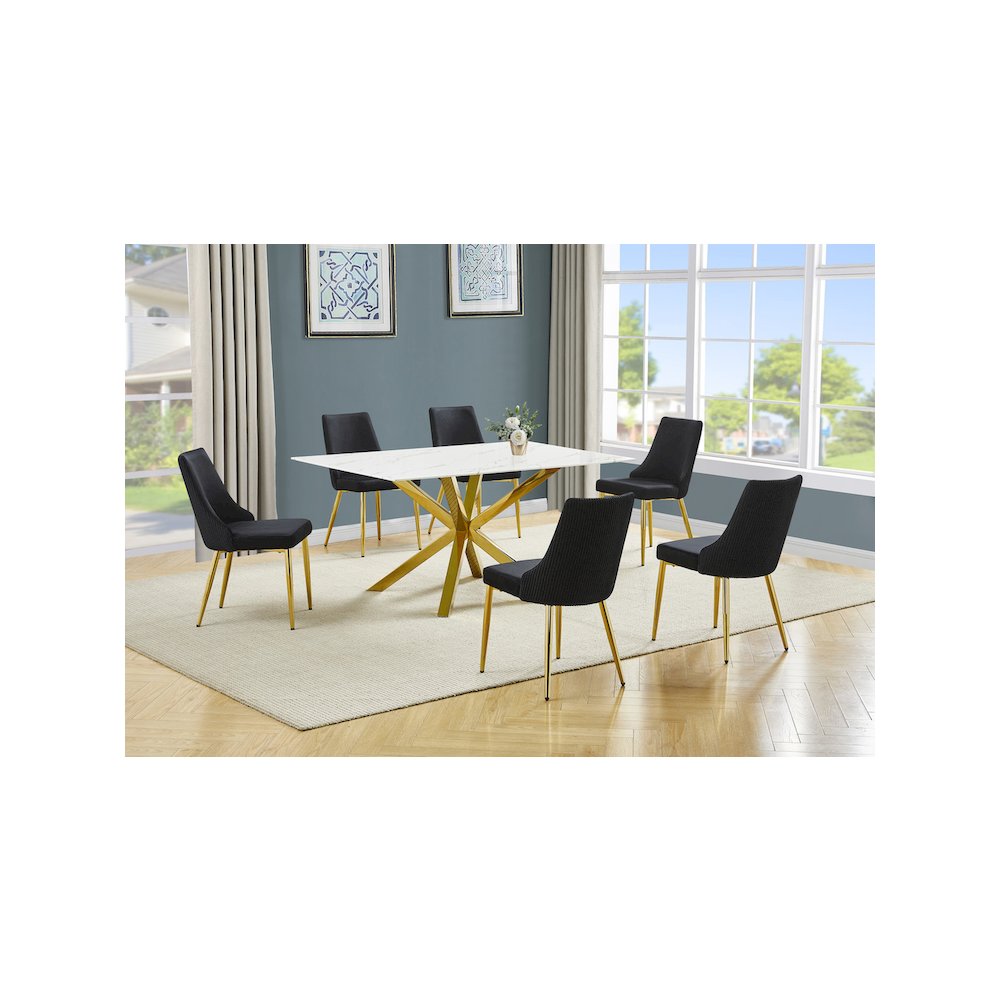 Best Quality Furniture White Marble Wrap Glass Dining Set With Velvet Chairs