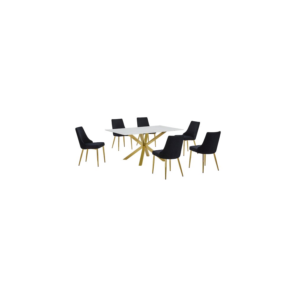 Best Quality Furniture White Marble Wrap Glass Dining Set With Velvet Chairs