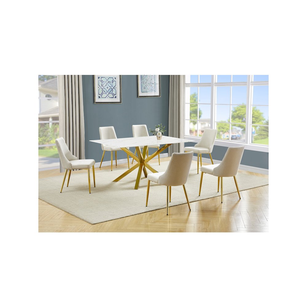 Best Quality Furniture White Marble Wrap Glass Dining Set With Velvet Chairs