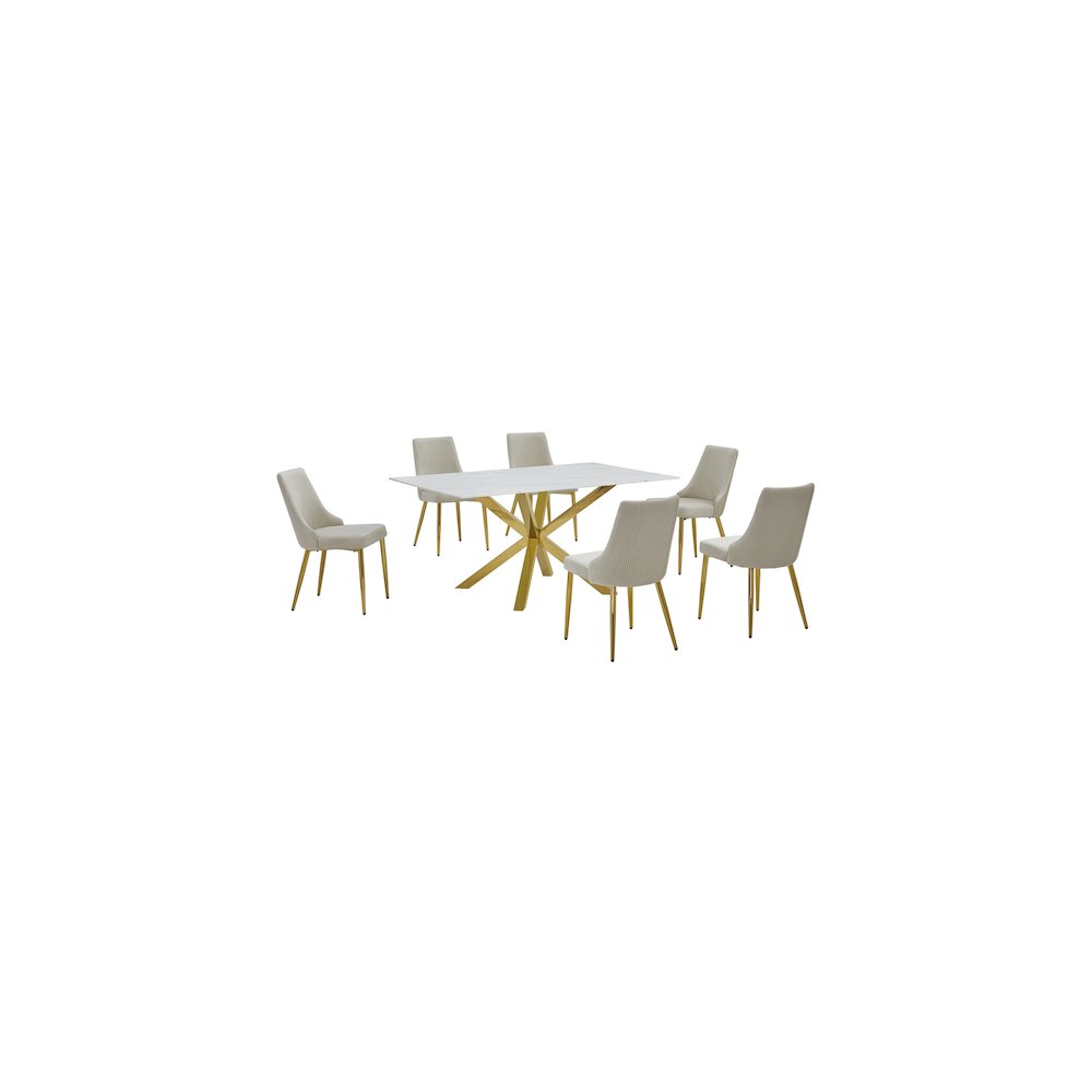 Best Quality Furniture White Marble Wrap Glass Dining Set With Velvet Chairs