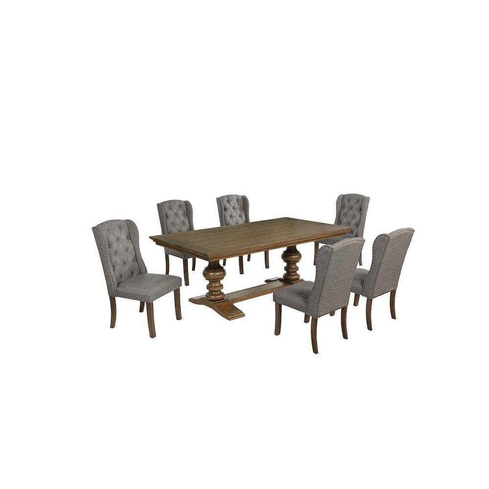 Dinging Set With 6 Dark Grey Side Chairs And One 72″ Wood Dining Table