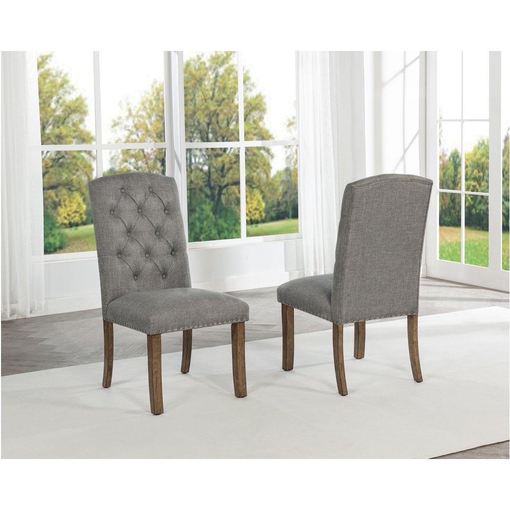 Dark Grey Dining Chair With Linen Fabric (Set Of 2)