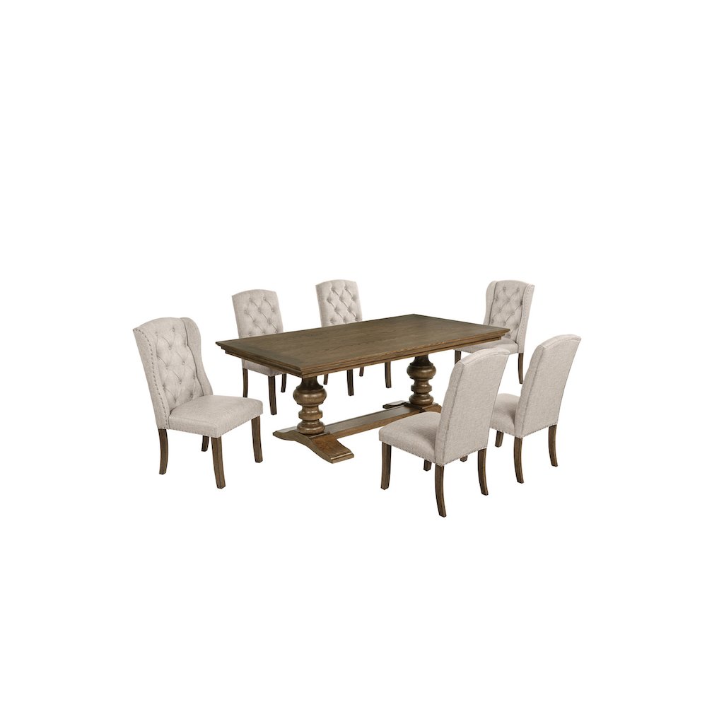 Traditional Dinging Set With 6 Beige Side Chairs And One 72″ Wood Dining Table