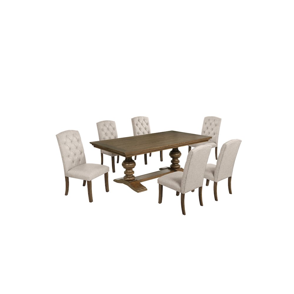 Traditional Dinging Set With 6 Beige Side Chairs And One 72″ Wood Dining Table