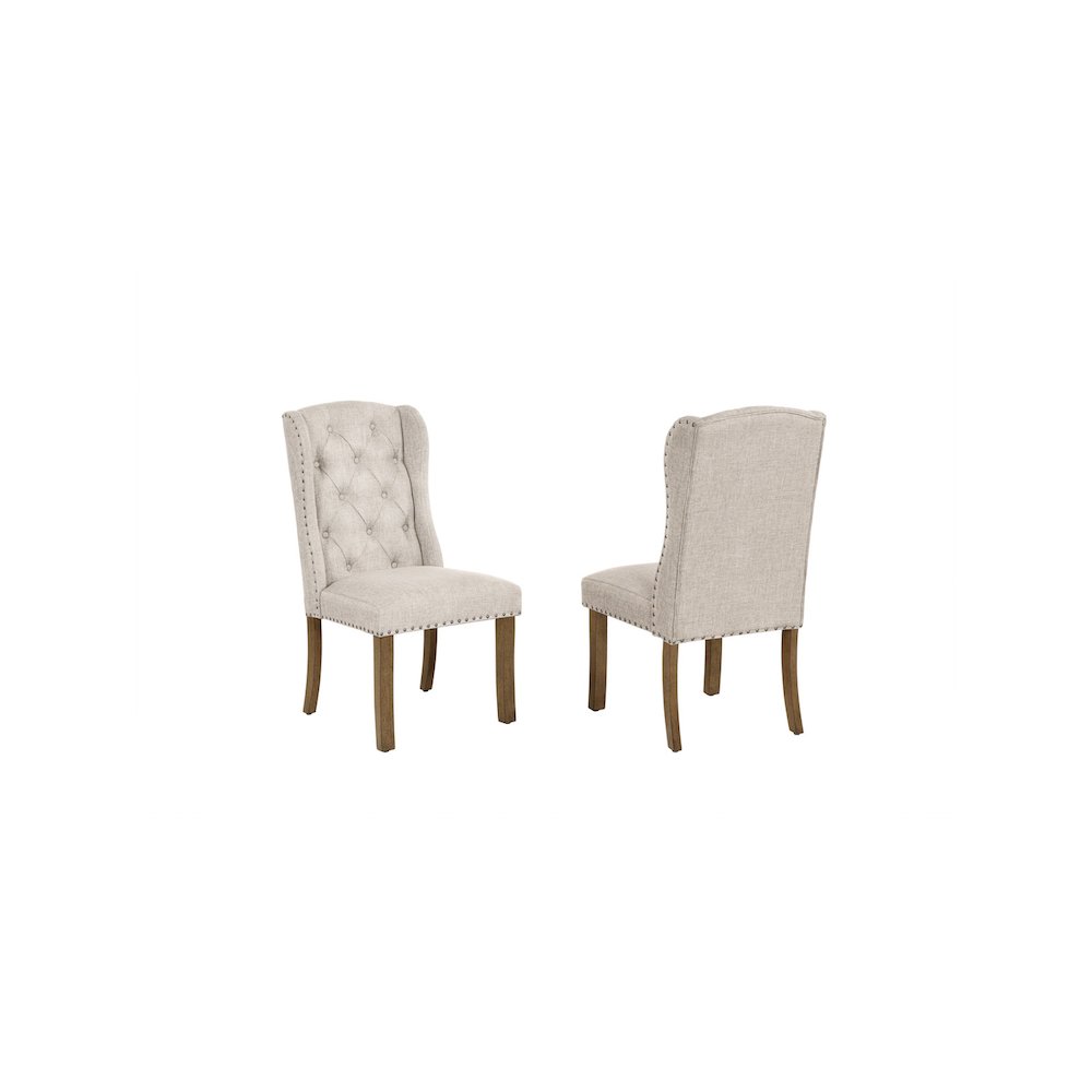 Beige Dining Chair With Linen Fabric (Set Of 2)