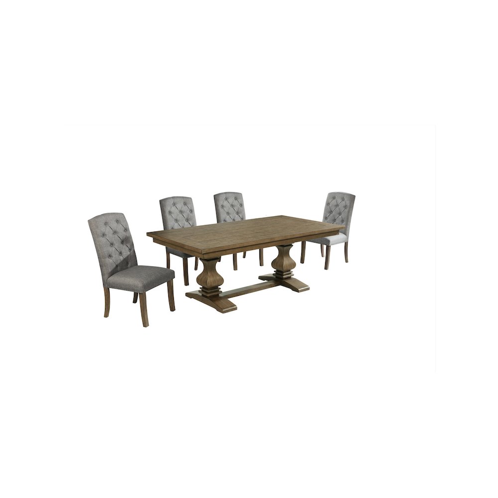 5 Piece Traditional Dining Set With Grey Side Chairs