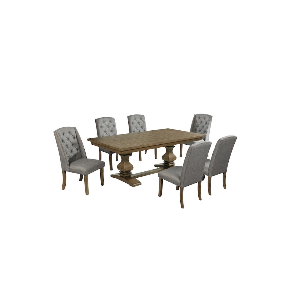 7 Piece Traditional Dining Set With Grey Side Chairs