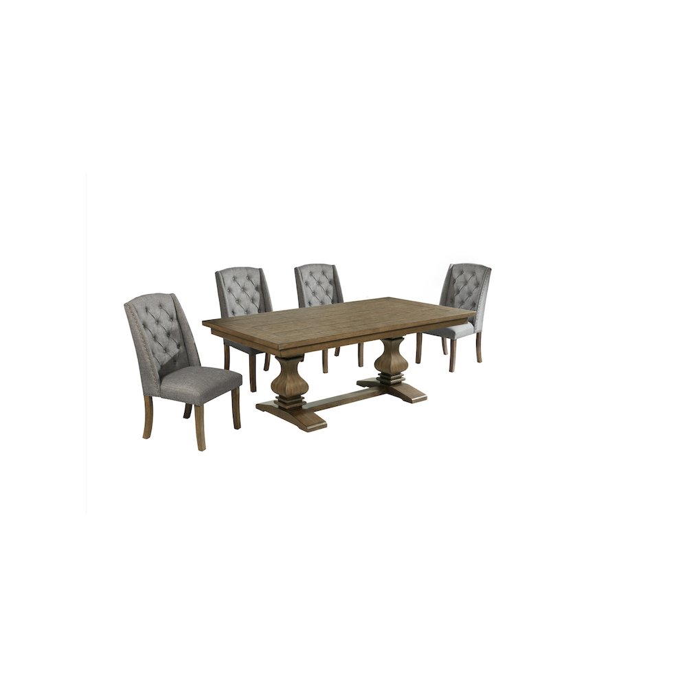 5 Piece Traditional Dining Set With Grey Side Chairs
