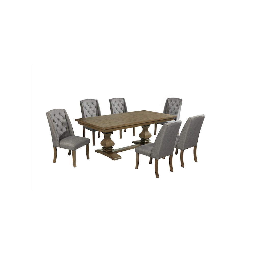 7 Piece Traditional Dining Set With Grey Side Chairs