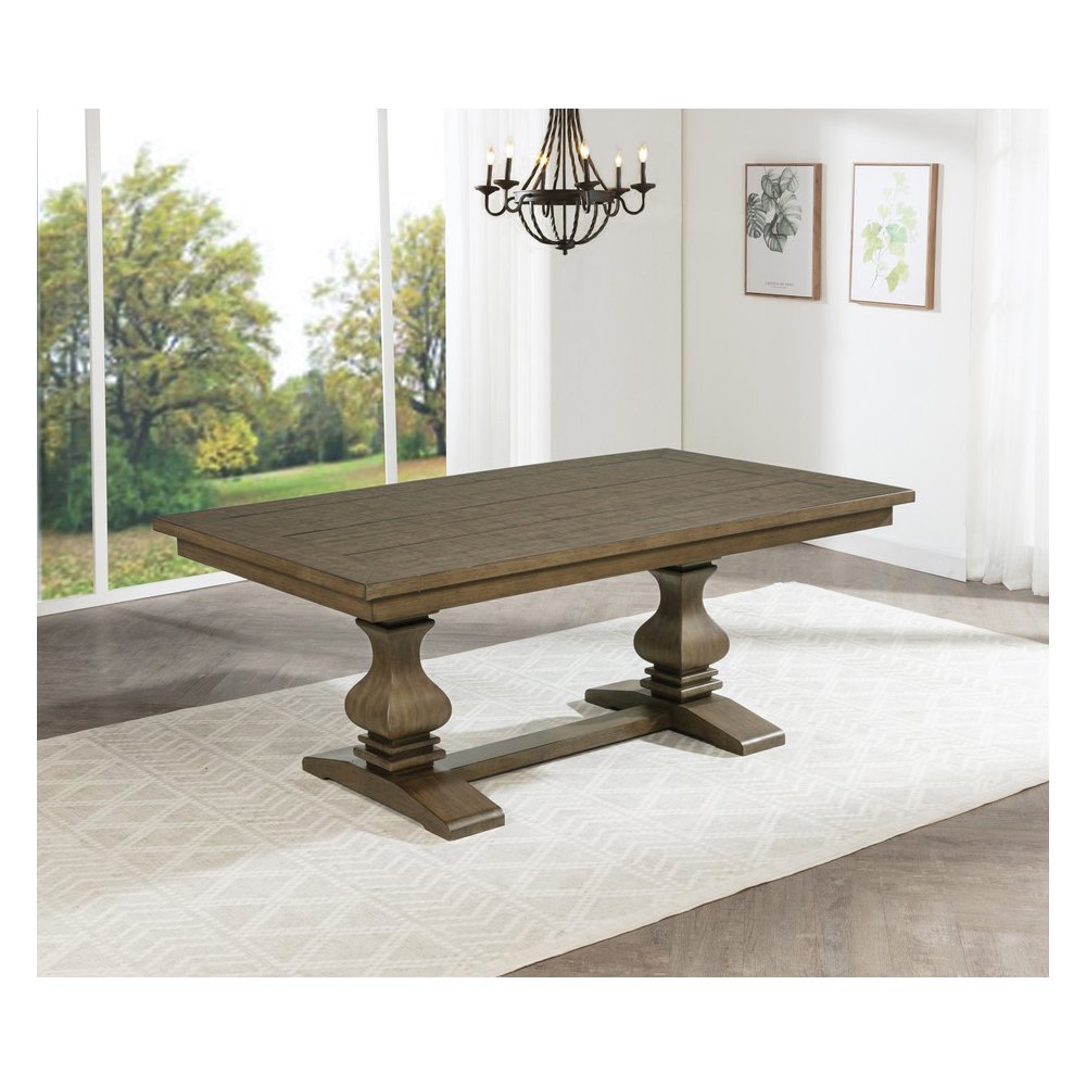 7 Piece Traditional Dining Set With Grey Side Chairs