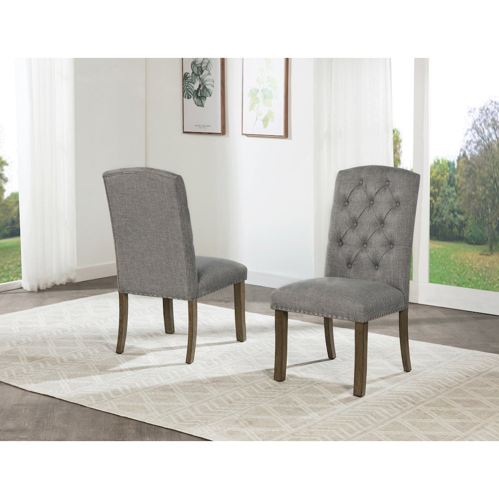 7 Piece Traditional Dining Set With Grey Side Chairs