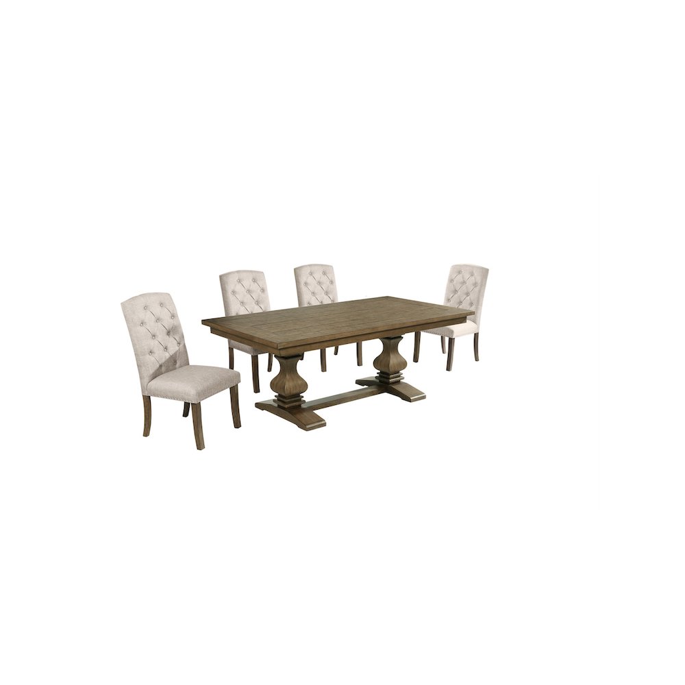 5 Piece Traditional Dining Set With Beige Side Chairs
