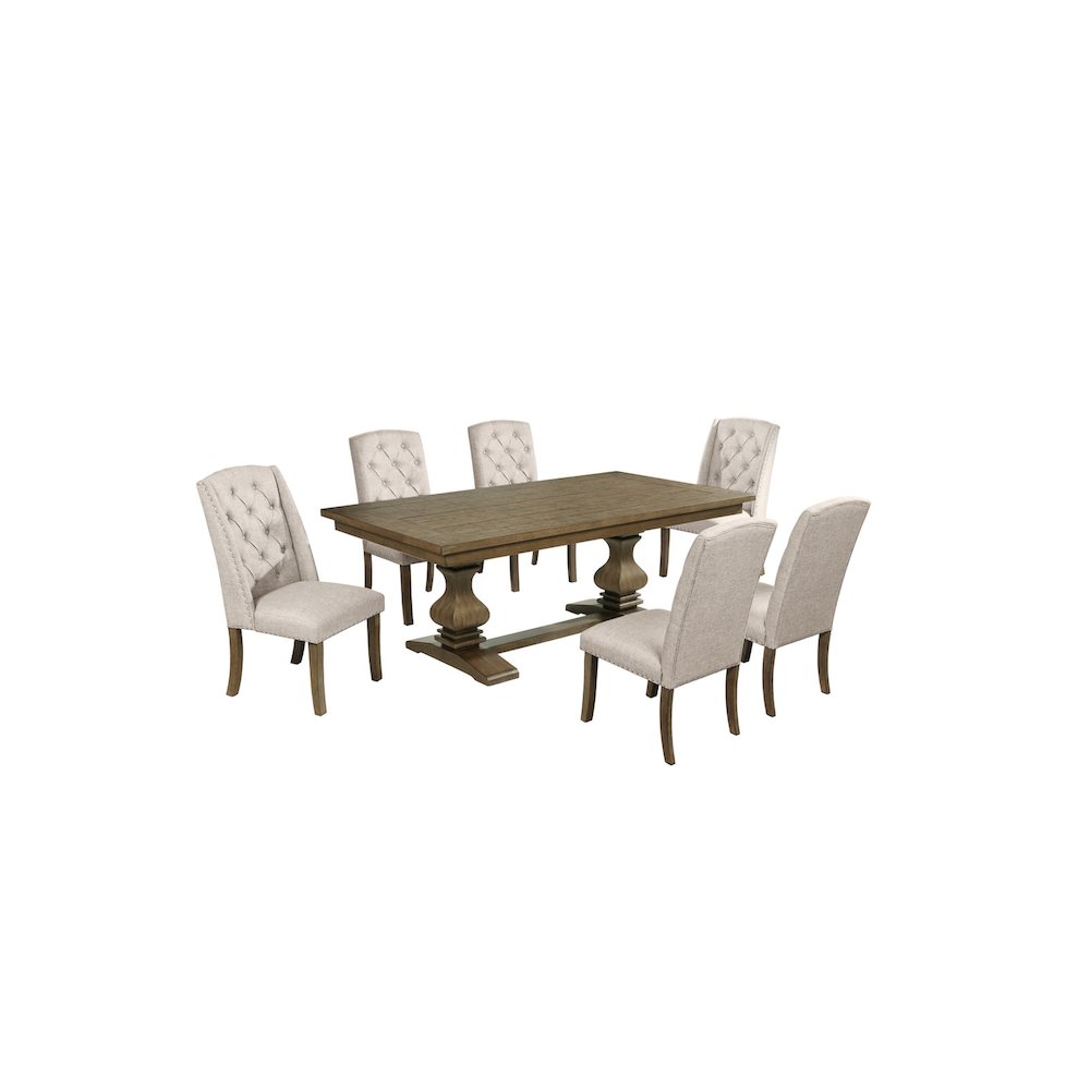 7 Piece Traditional Dining Set With Beige Side Chairs