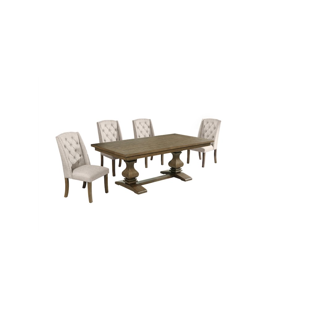 5 Piece Traditional Dining Set With Beige Side Chairs