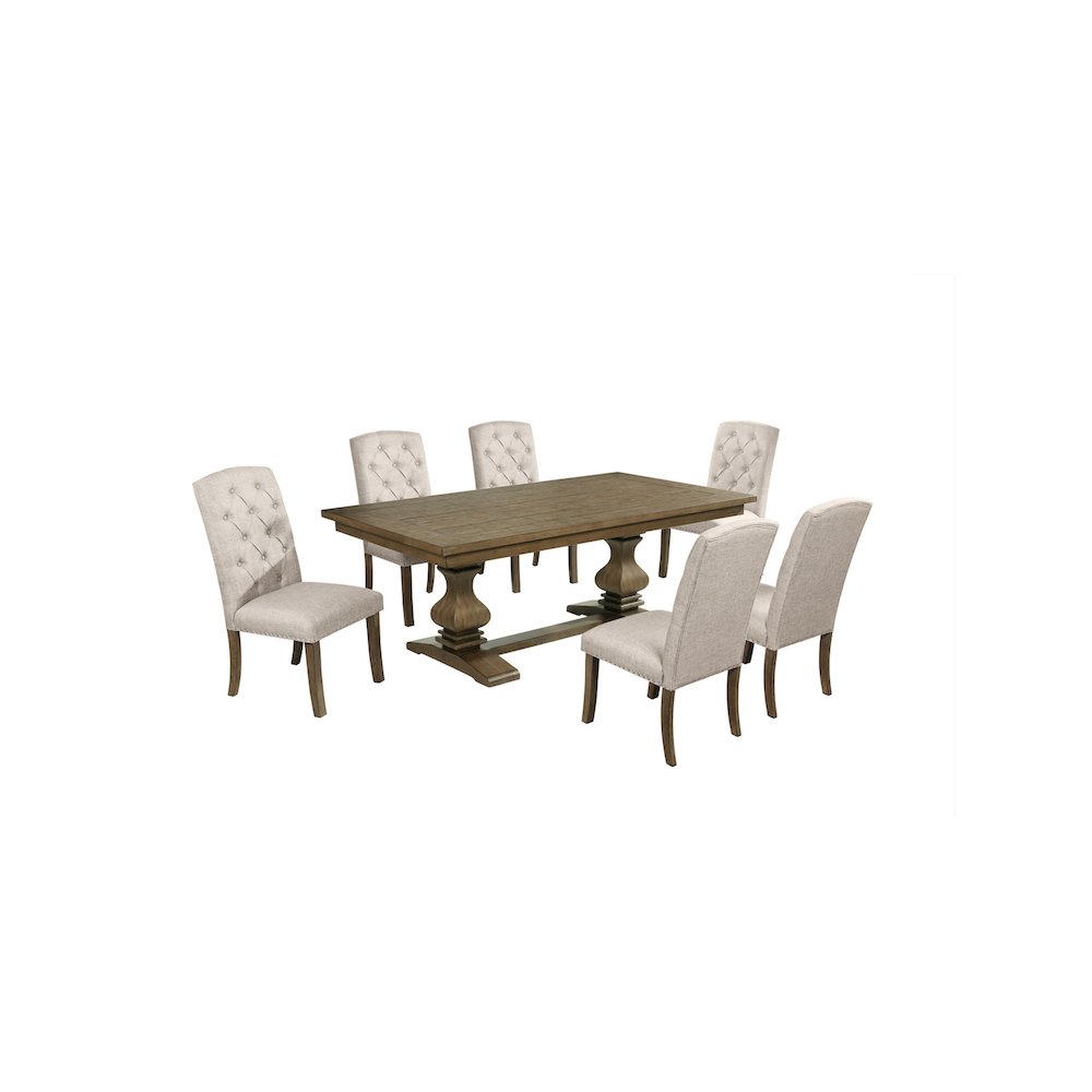 7 Piece Traditional Dining Set With Beige Side Chairs