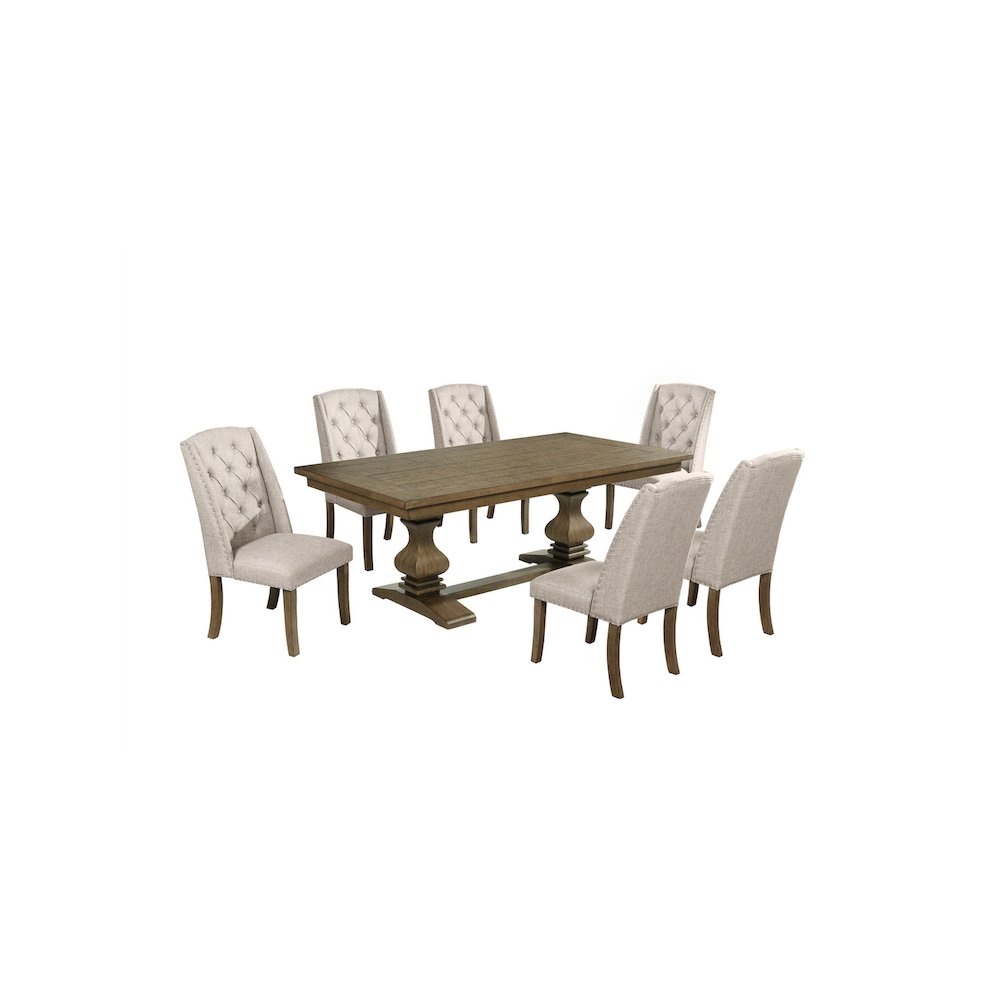 7 Piece Traditional Dining Set With Beige Side Chairs