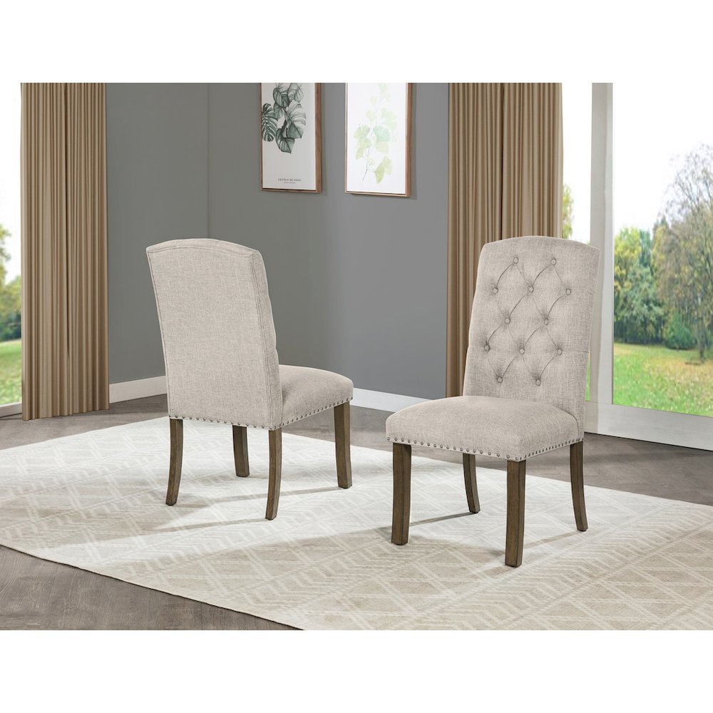 5 Piece Traditional Dining Set With Beige Side Chairs