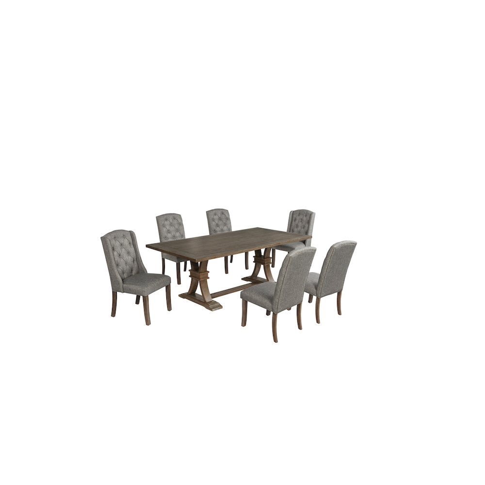 7 Piece Traditional Dining Set With Dark Grey Side Chairs