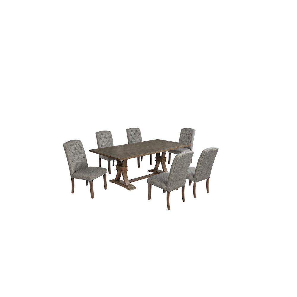 7 Piece Traditional Dining Set With Dark Grey Side Chairs