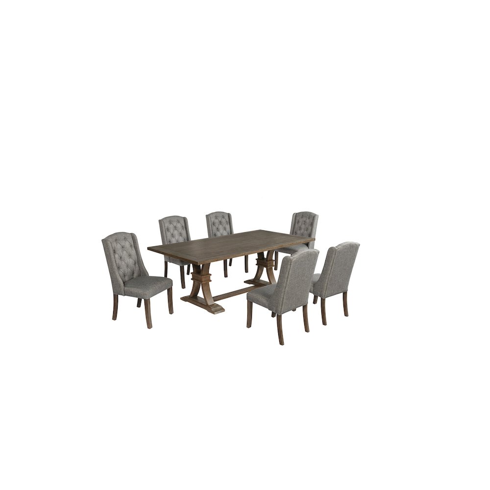 7 Piece Traditional Dining Set With Dark Grey Side Chairs