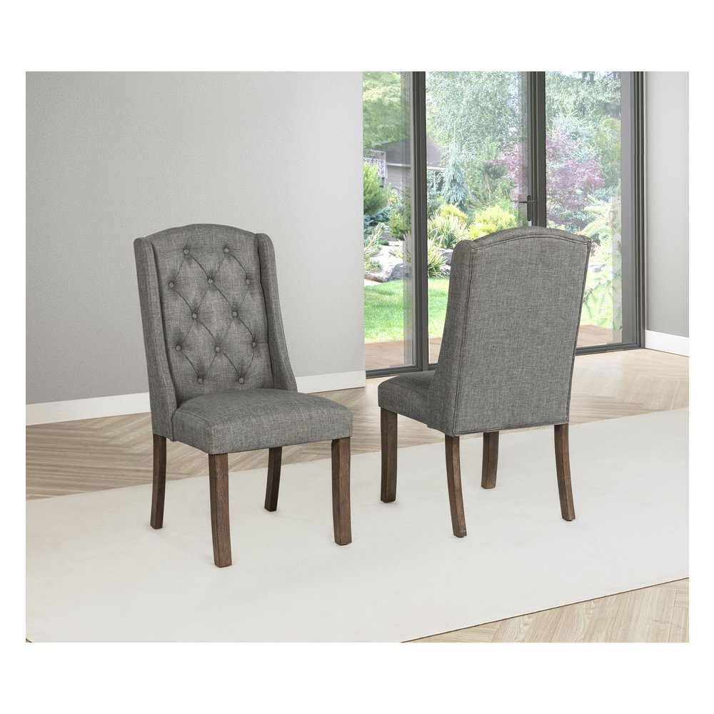 7 Piece Traditional Dining Set With Dark Grey Side Chairs