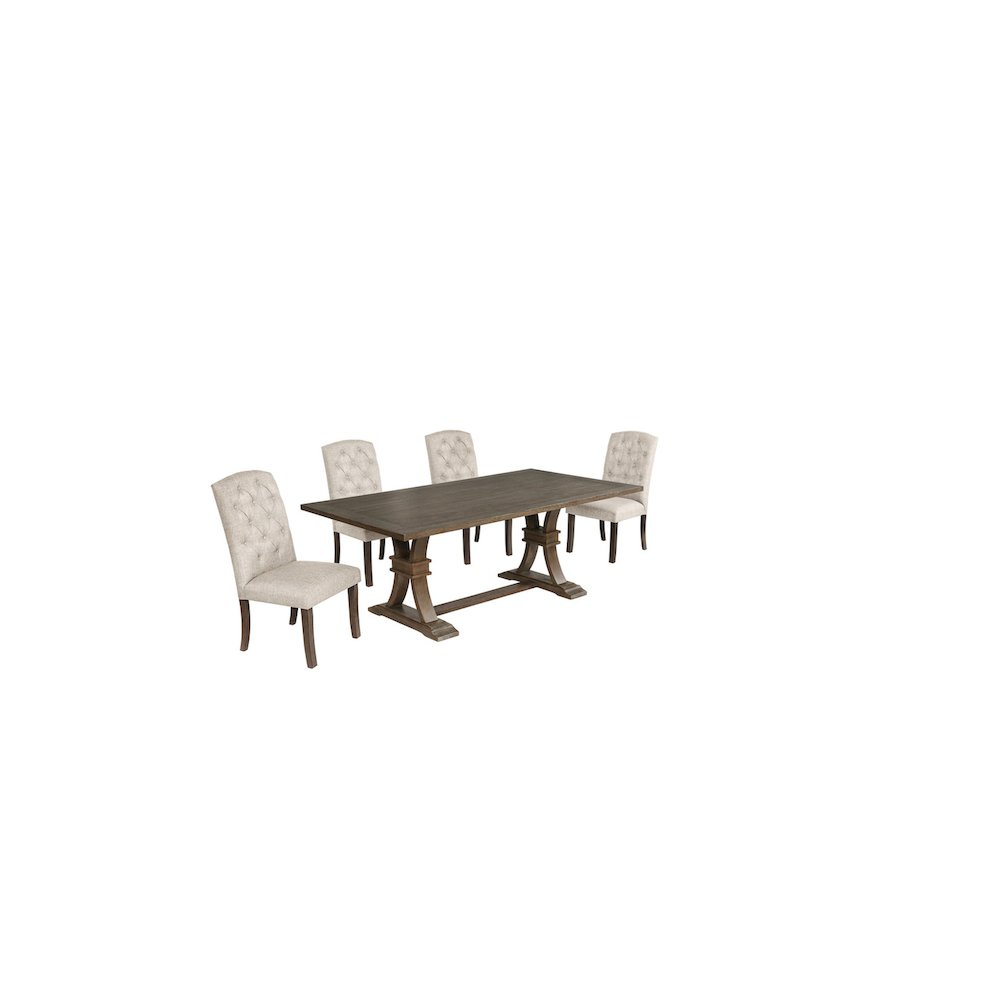 5 Piece Traditional Dining With Beige Dining Chairs