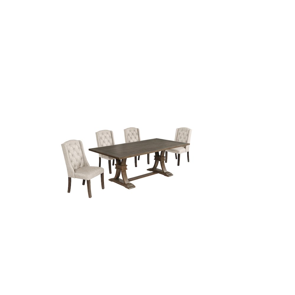 5 Piece Traditional Dining With Beige Dining Chairs
