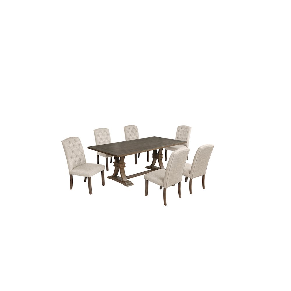 7 Piece Traditional Dining Set With Beige Side Chairs