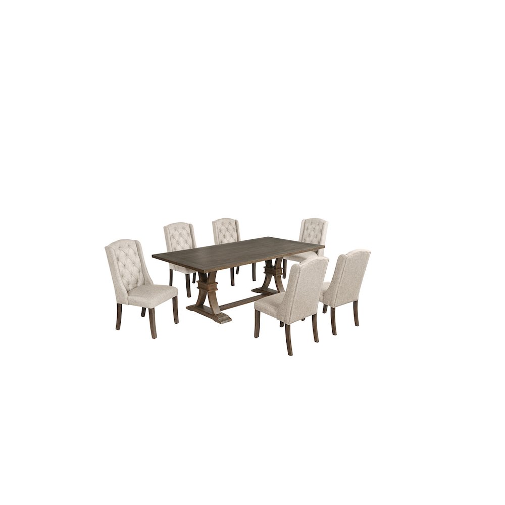 7 Piece Traditional Dining Set With Beige Side Chairs