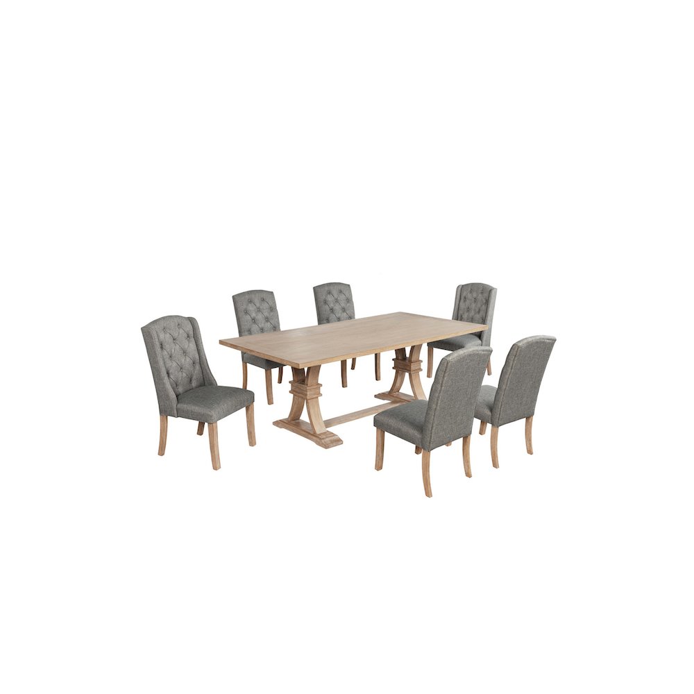 7 Piece Traditional Dining Table With Dark Grey Side Chairs