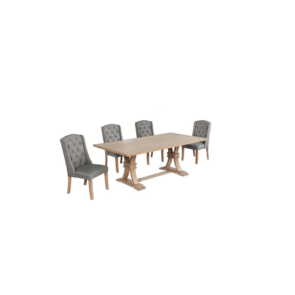5 Piece Traditional Dining Table With Dark Grey Side Chairs