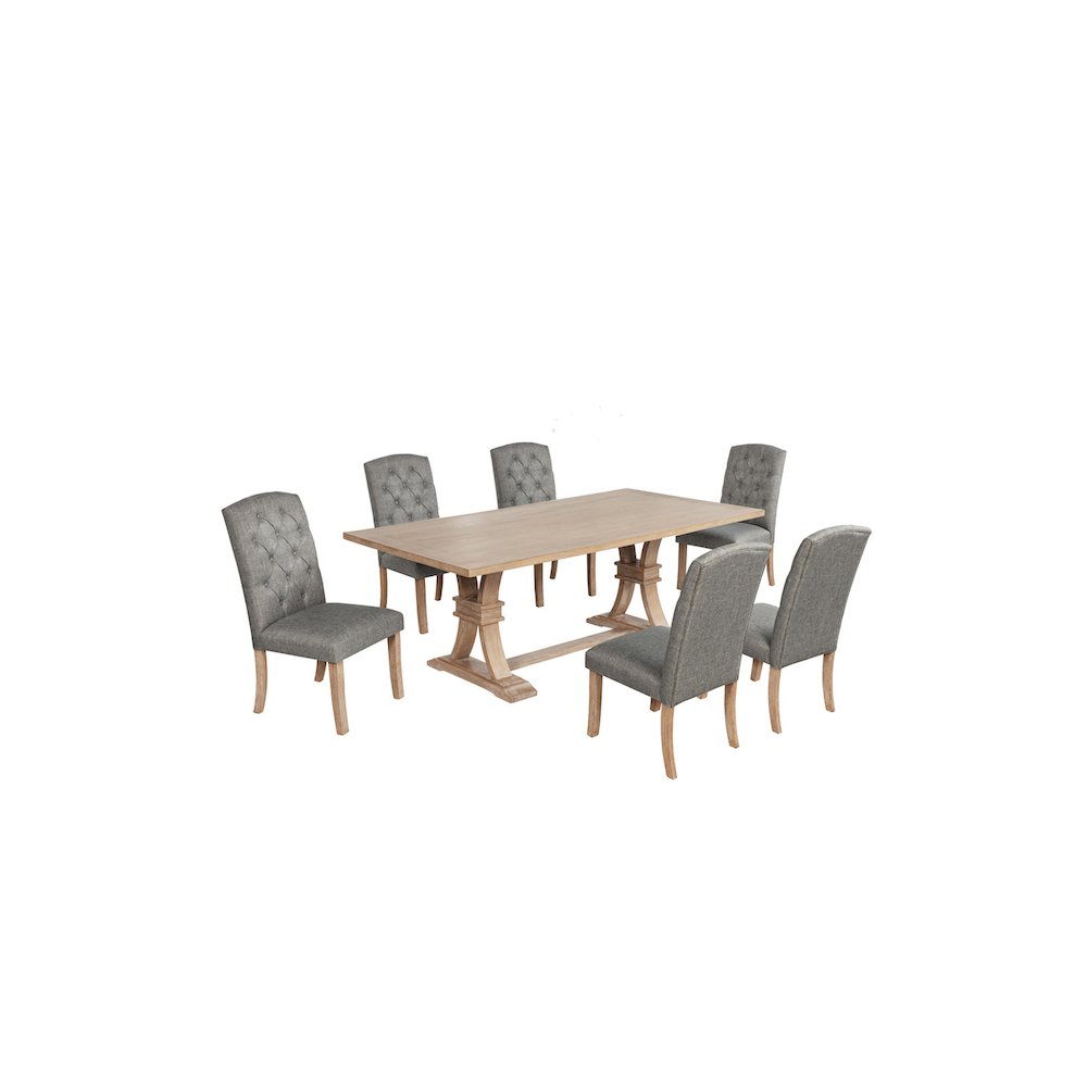 7 Piece Traditional Dining Table With Dark Grey Side Chairs