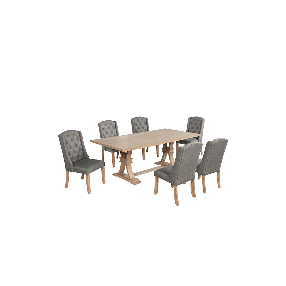 7 Piece Traditional Dining Table With Dark Grey Side Chairs