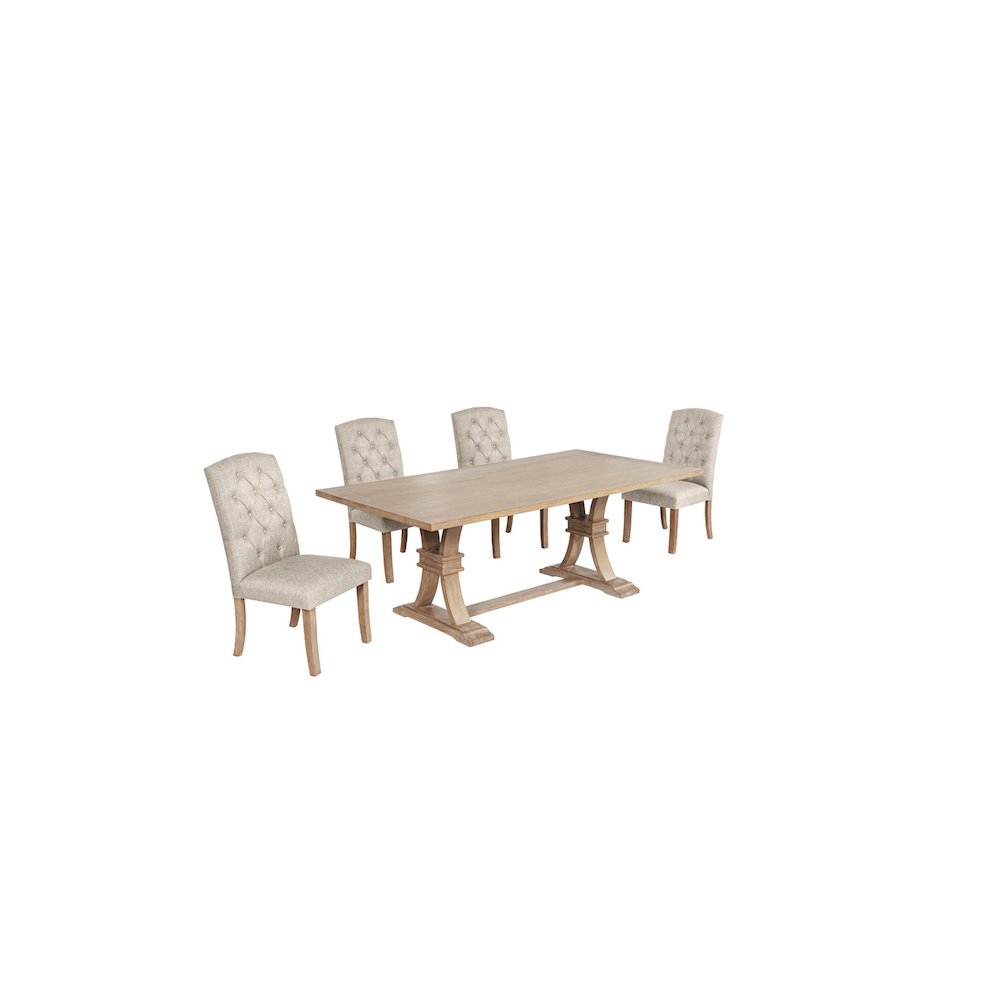 5 Piece Traditional Dining Table With Beige Side Chairs