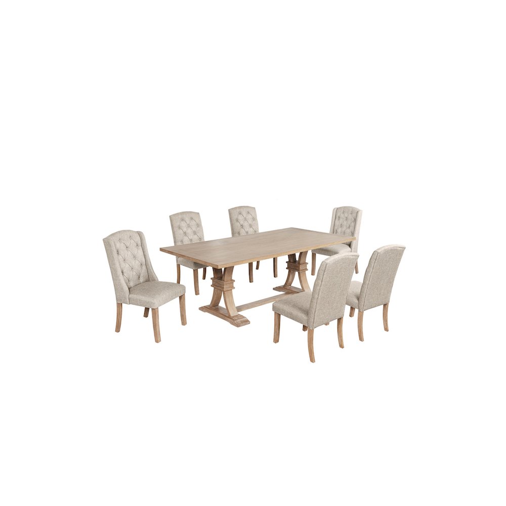 7 Piece Traditional Dining Table With Beige Side Chairs