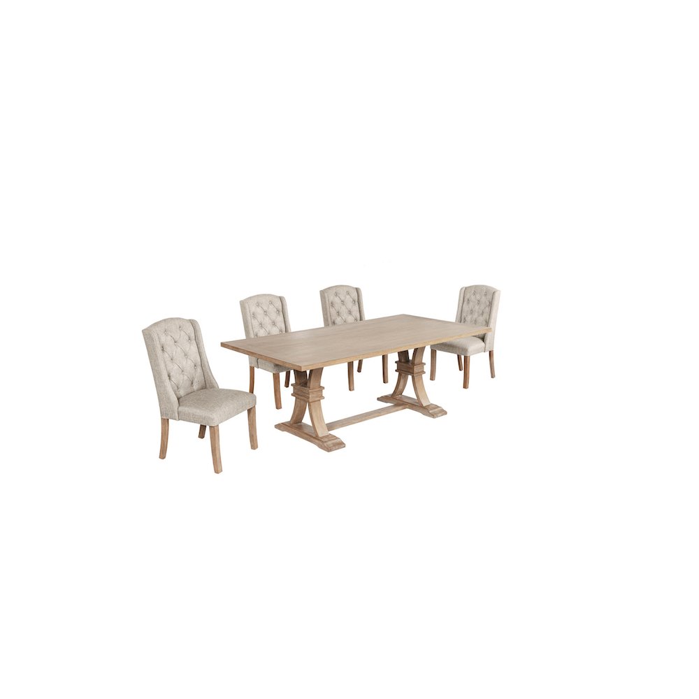 5 Piece Traditional Dining Table With Beige Side Chairs
