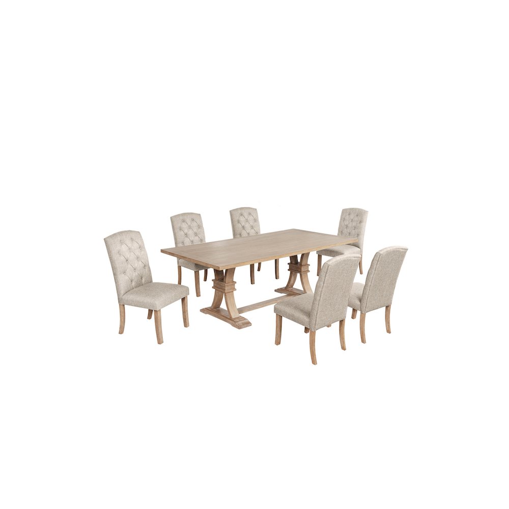 7 Piece Traditional Dining Table With Beige Side Chairs