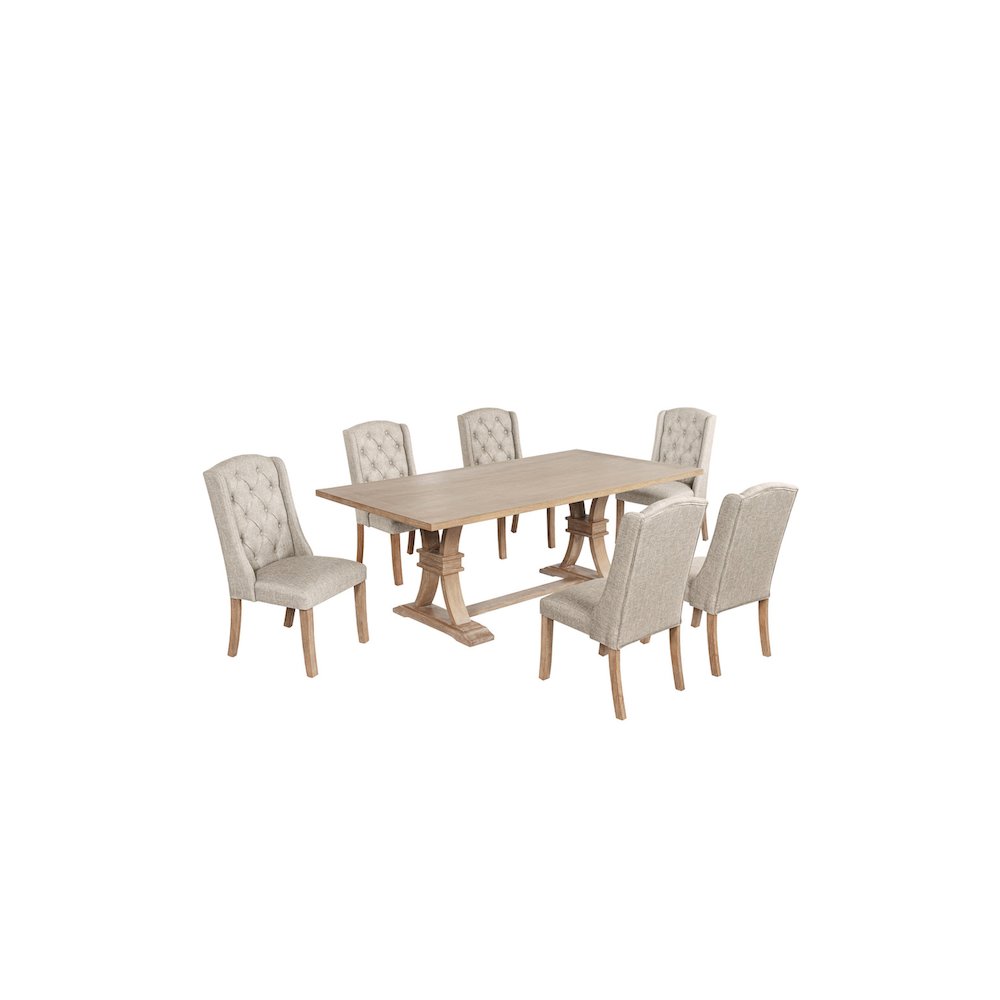 7 Piece Traditional Dining Table With Beige Side Chairs