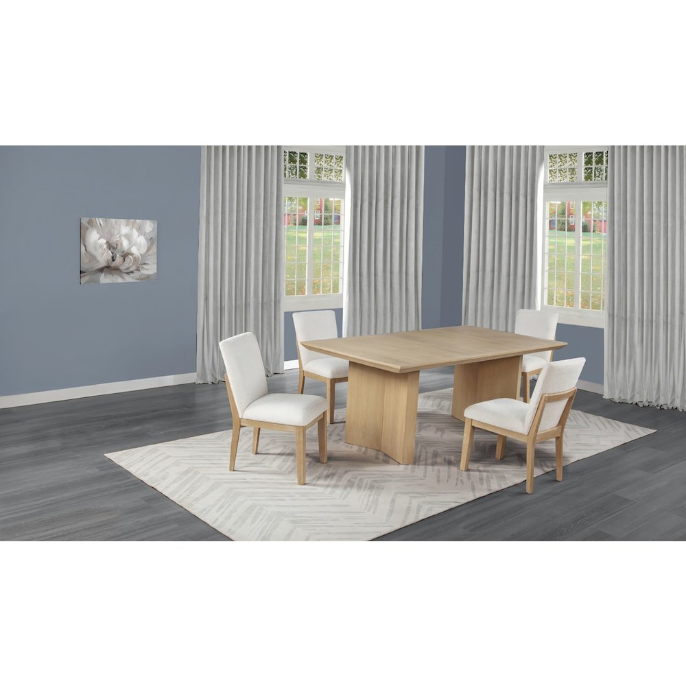 5pc Lighjt Oak Natural Finish Cream Linen Fabric Chairs Dining Set