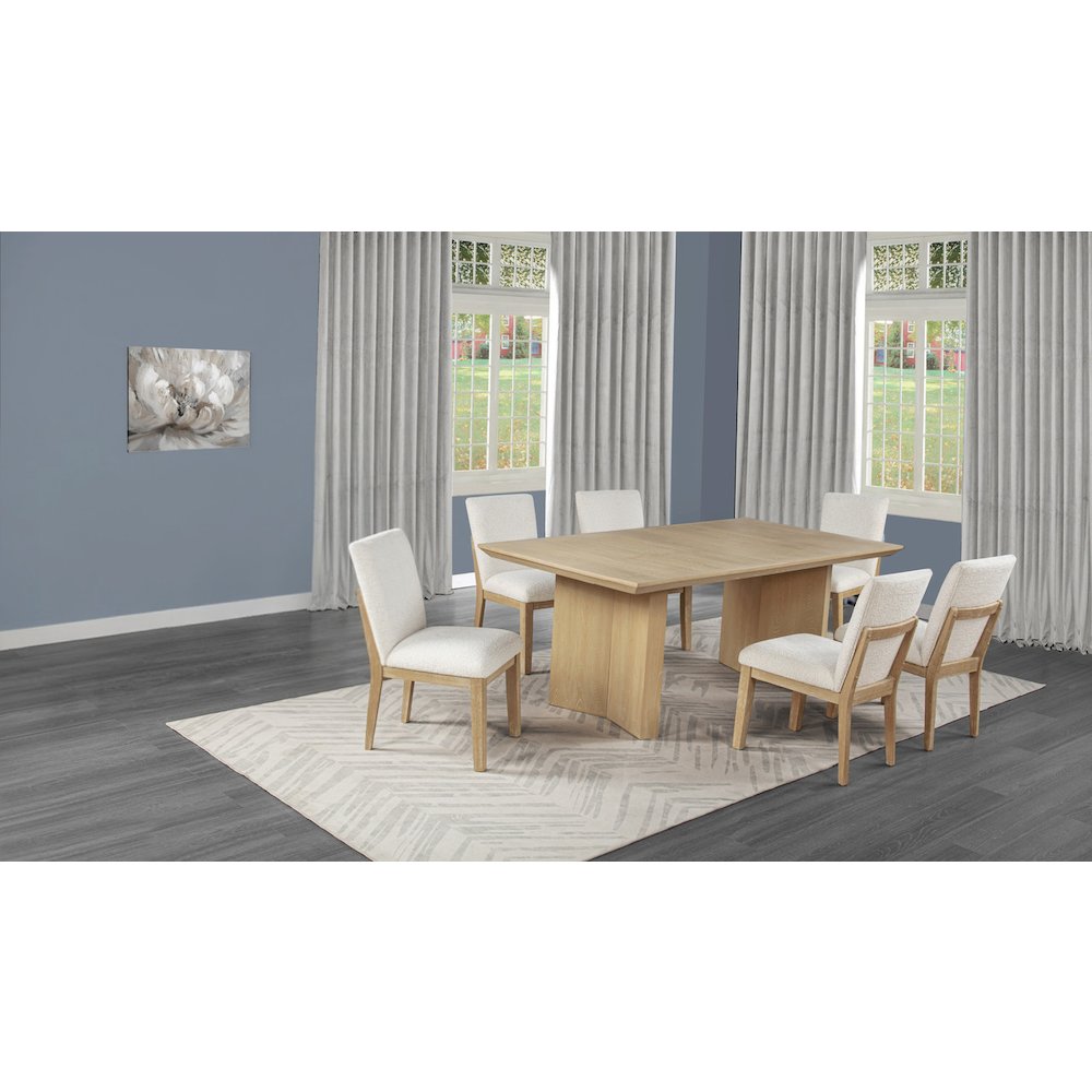 7pc Lighjt Oak Natural Finish Cream Linen Fabric Chairs Dining Set
