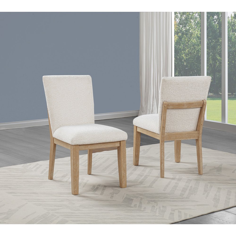 7pc Lighjt Oak Natural Finish Cream Linen Fabric Chairs Dining Set