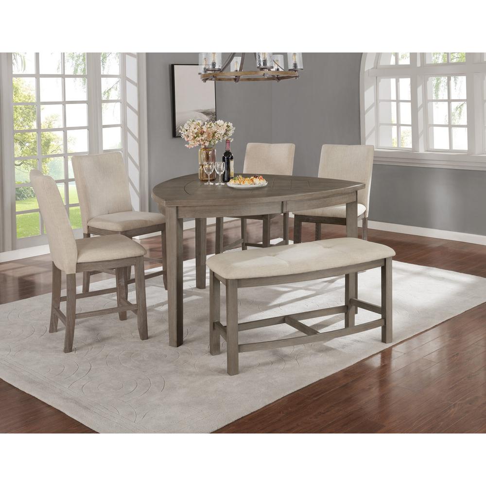 Beige linen fabric counter height dining bench