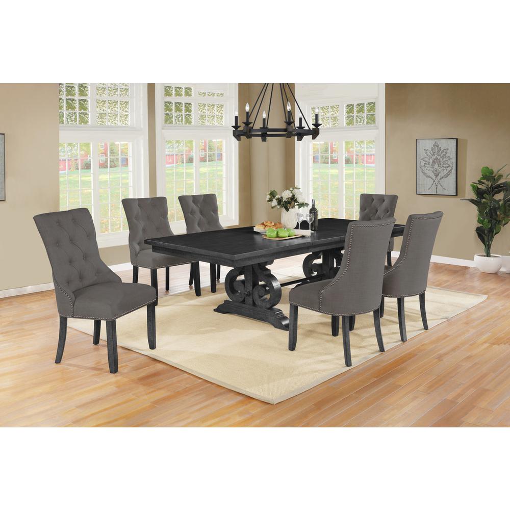 7 Piece Dining set with Dark Gray Solid wood Table