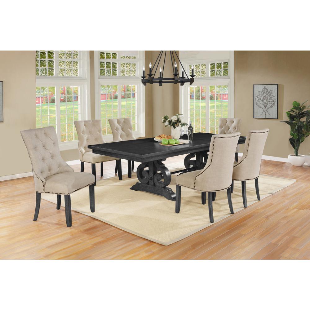 7 Piece Dining set with Dark Gray Solid wood Table