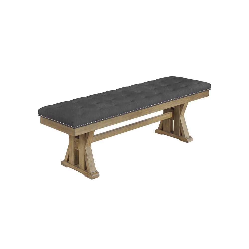 Cushioned dining bench in gray linen fabric