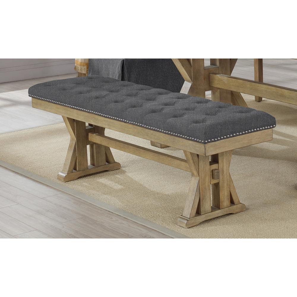 Cushioned dining bench in gray linen fabric