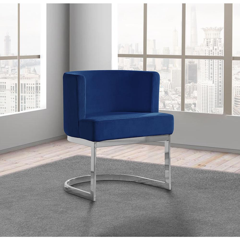 Navy Blue Velvet Side Chair with Silver